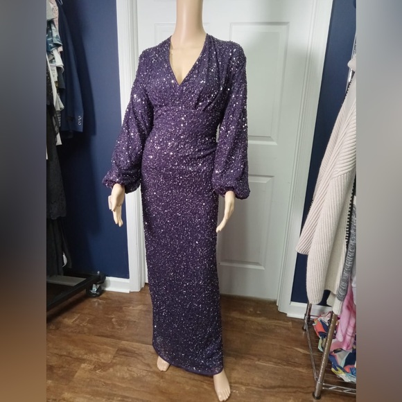 Mac Duggal Sequin Long Sleeve Tulle Gown - Picture 7 of 9